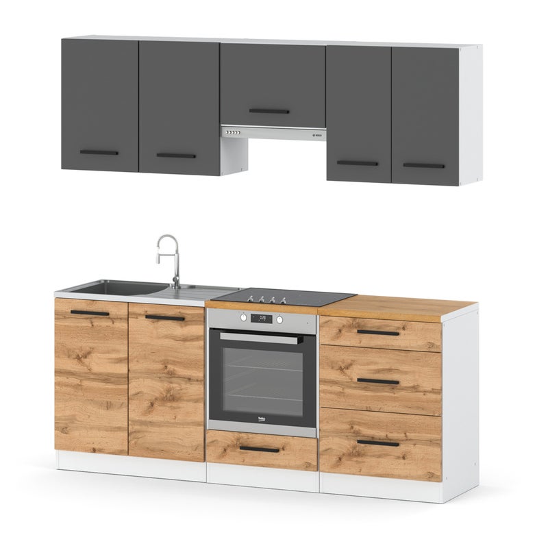 Zestaw kuchenny modułowy nowoczesny z blatem 2.0m mały biały szary wotan