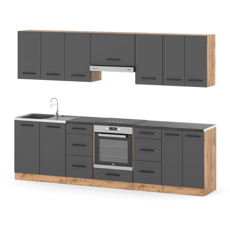 Meble kuchenne nowoczesne szare mat komplet kuchnia roma 2.8m modułowa