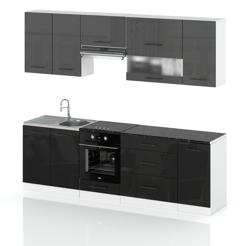 Meble kuchenne zestaw mebli kuchennych marocco 2.6m szary mat czarny połysk