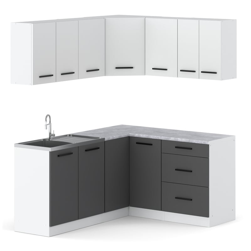 Meble kuchenne modułowe szaro białe mat narożne zestaw danka nowoczesny