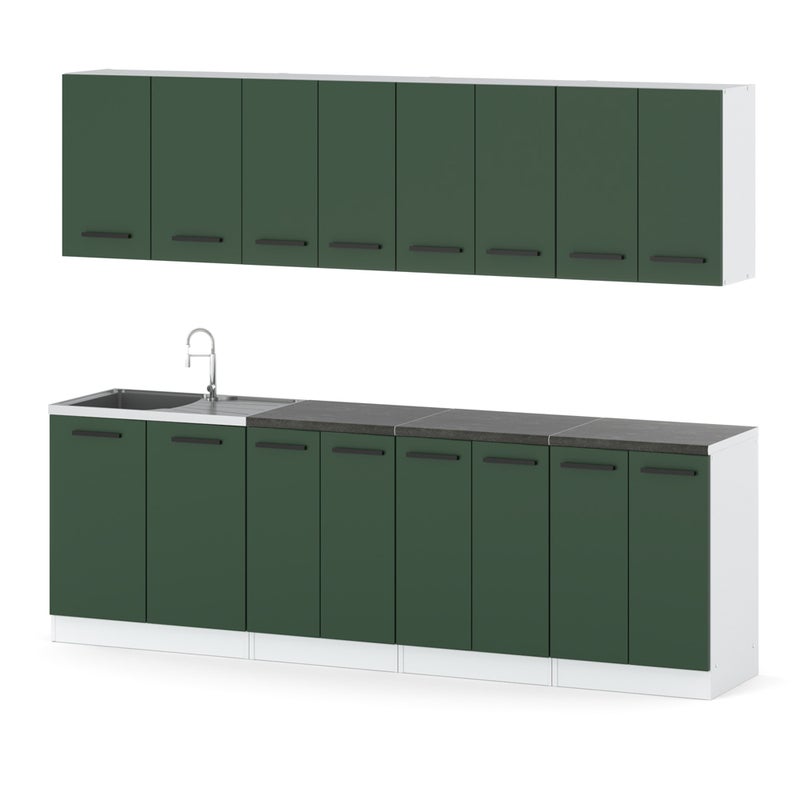 Meble kuchenne butelkowa zieleń zestaw mebli kuchennych vero 2.6m modułowy