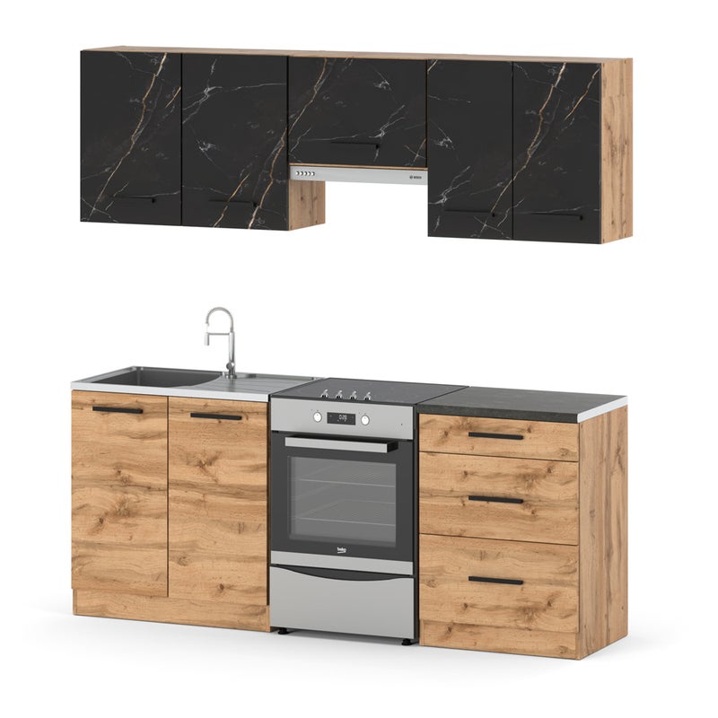 Kuchnia pojemna nowoczesna modułowa 2m wotan san sebastian dąb wotan