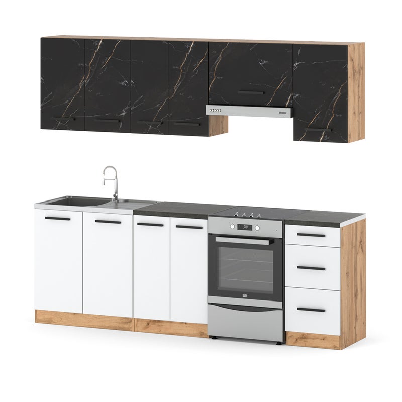 Zestaw kuchenny modułowy z blatem mokka 2.4m wotan san sebastian biały mat