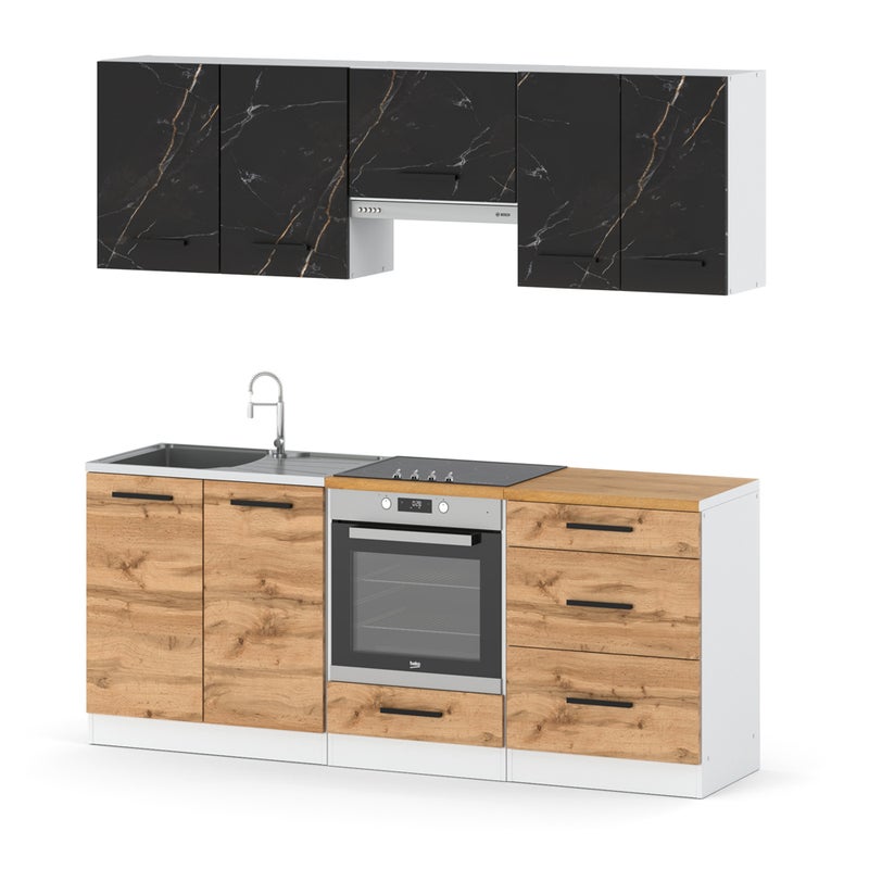 Zestaw kuchenny mały 2.0m modułowy z blatem biała san sebastian dąb wotan