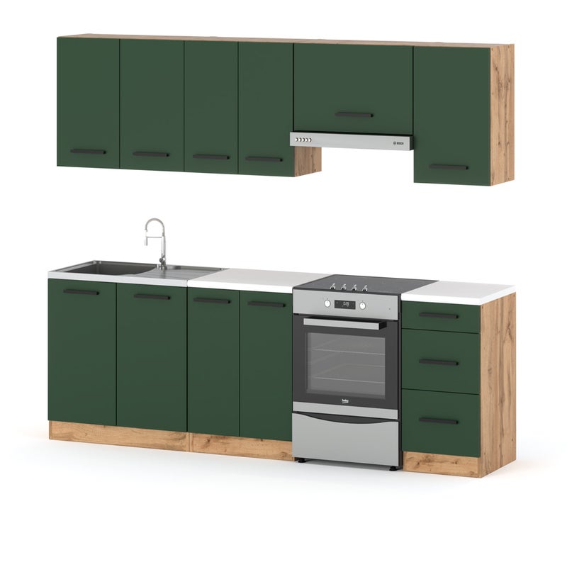 Meble kuchenne nowoczesne modułowe 2.4m kuchnia mokka butelkowa zieleń