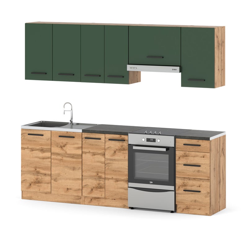 Meble kuchenne zestaw kuchnia mokka 2.4m nowoczesny butelkowa zieleń wotan