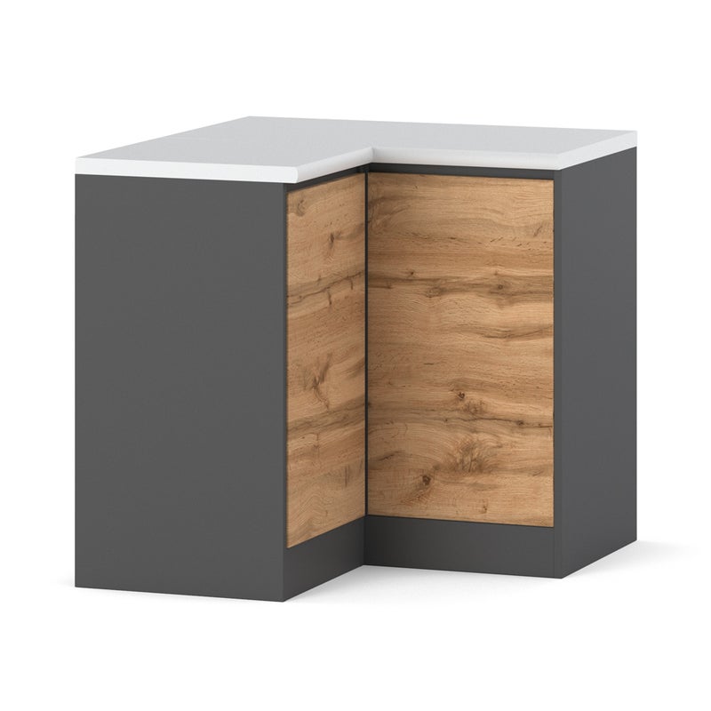 Szafka kuchenna stojąca z blatem modułowa bella 90x90cm szary mat dąb wotan