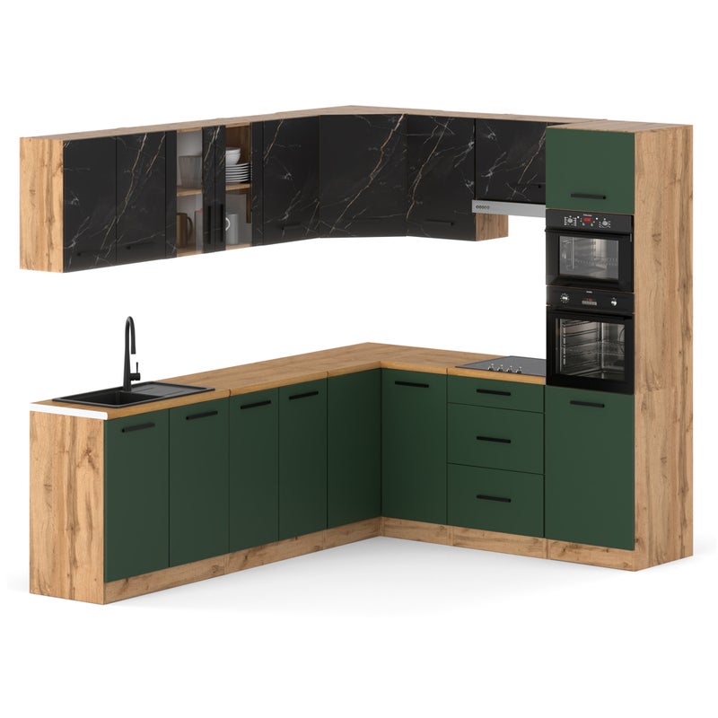 Kuchnia narożna z blatem duża 4.6m wotan san sebastian butelkowa zieleń
