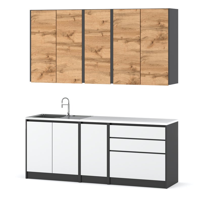 Zestaw kuchenny z blatem bella mini 2.0m modułowy szary wotan biały mat