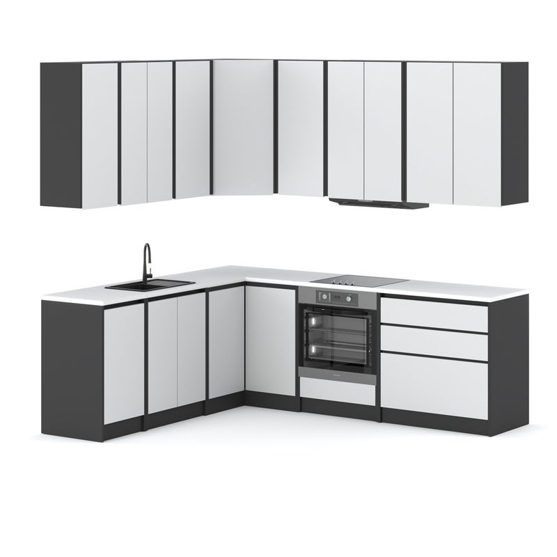 Meble kuchenne narożne nowoczesne bella zestaw modułowy szary biały mat