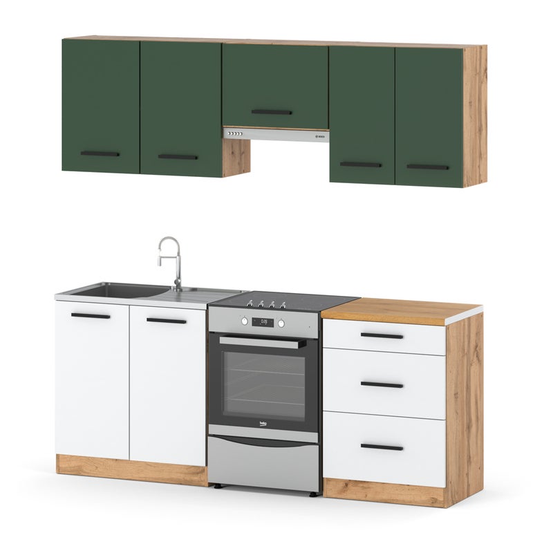 Zestaw kuchenny modułowy z blatem 2m wotan butelkowa zieleń biały mat