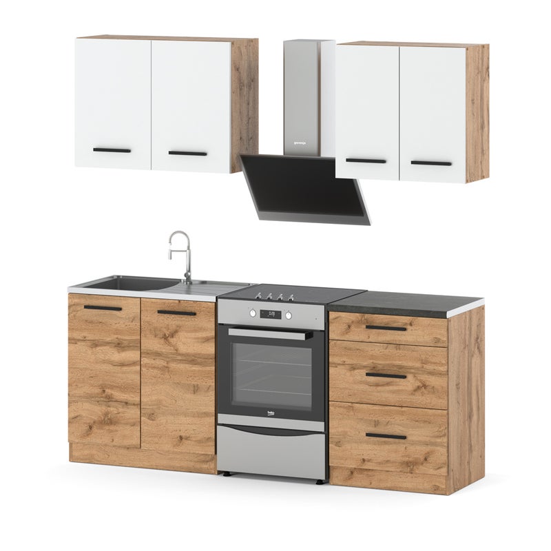 Zestaw mebli kuchennych z blatem pojemna 2m modułowa wotan biały dąb wotan