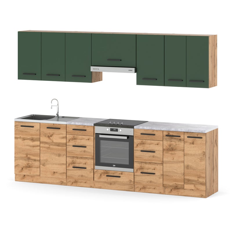 Kuchnia modułowa piekarnik z blatem duża 2.8m wotan butelkowa zieleń wotan