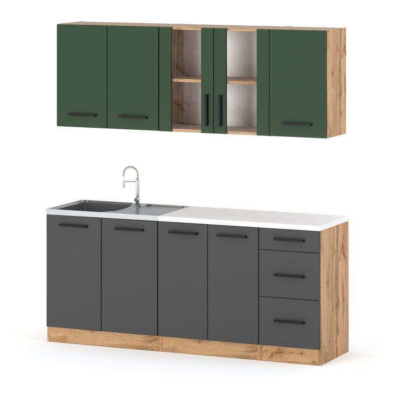 Kuchnia modułowa mała pojemna blat rest 2.0m wotan butelkowa zieleń szary