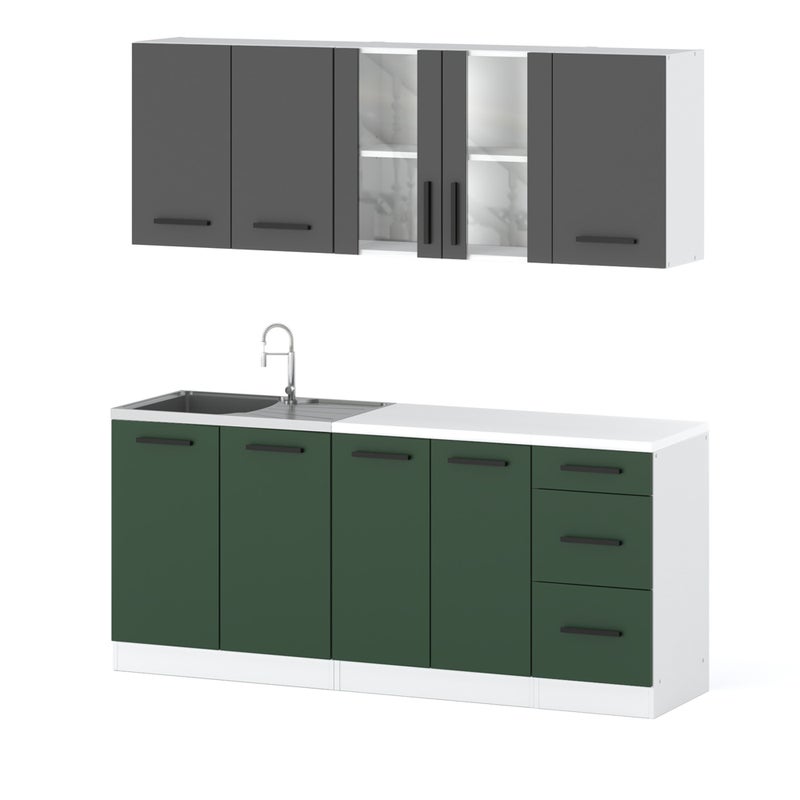 Kuchnia mała rest 2.0m modułowa pojemna blat biały szary butelkowa zieleń