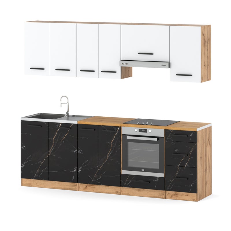 Kuchnia modułowa z blatem pojemna mokka plus 2.4m wotan biała san sebastian