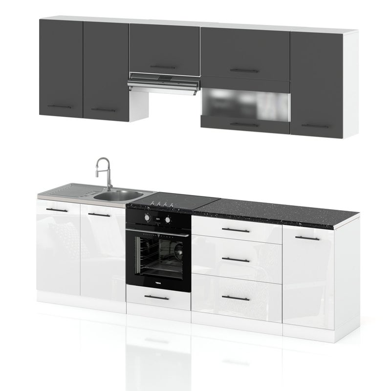 Meble kuchenne nowoczesne kuchnia marocco 2.6m modułowa szary biały połysk