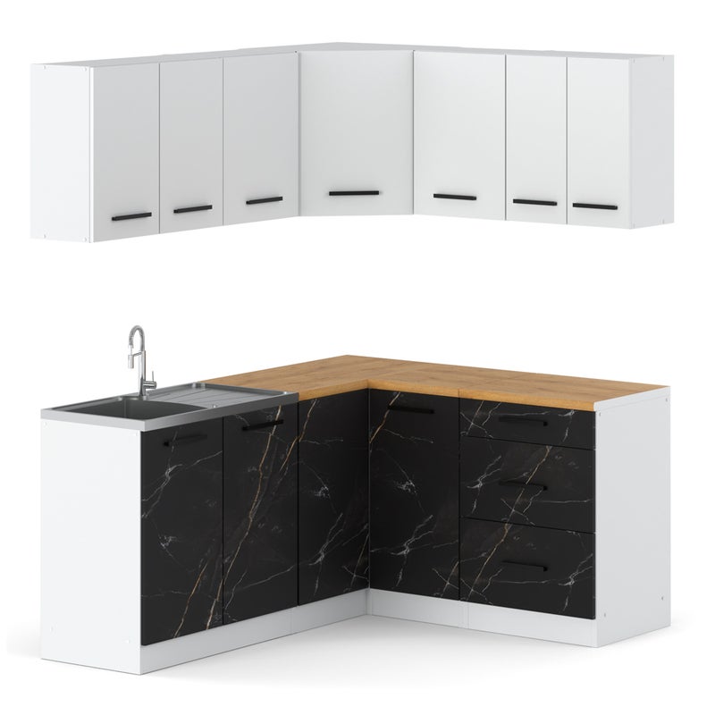 Kuchnia narożna duża modułowa blat 3.2m pojemna biały biały san sebastian