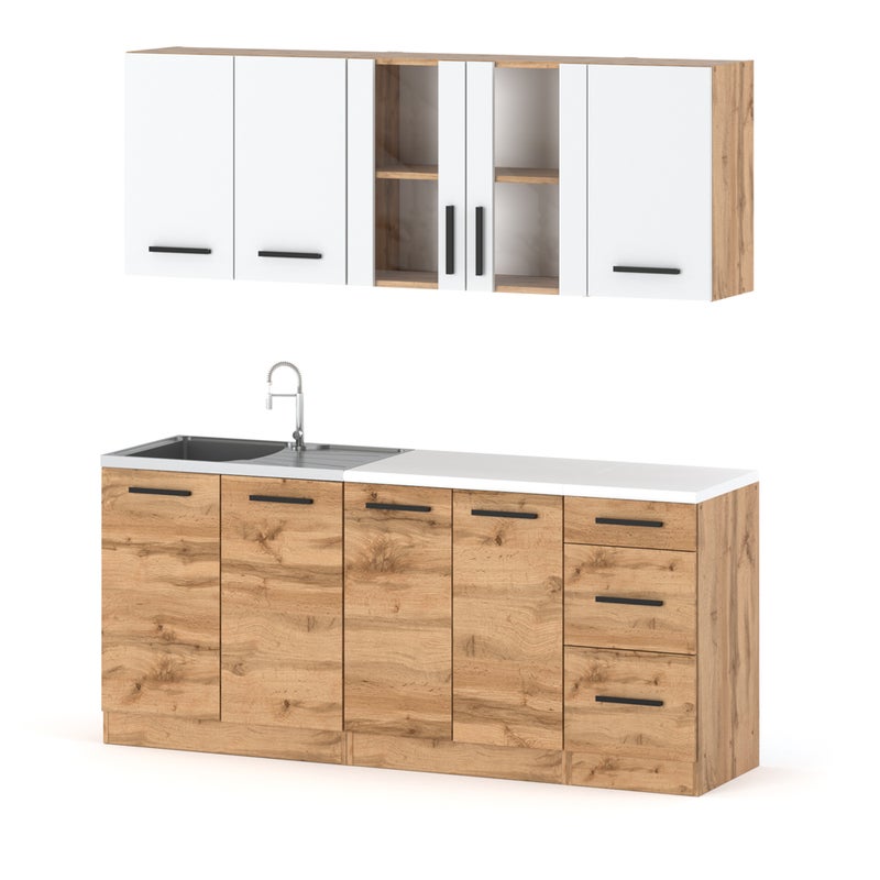 Zestaw kuchenny modułowy z blatem duży wotan biały dąb wotan 2.0m mały