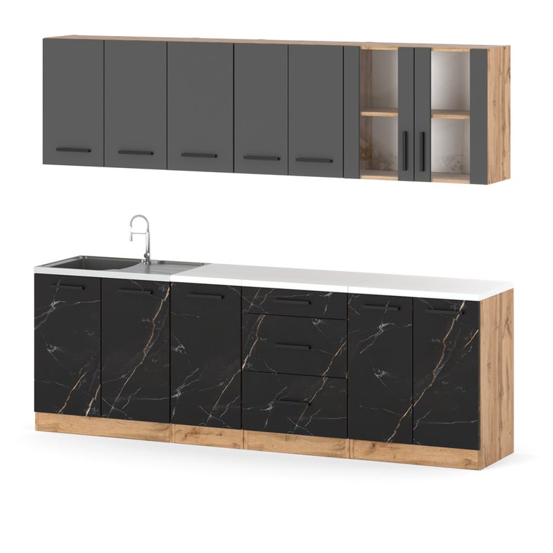 Kuchnia nowoczesna z blatem duża remino 2.6m wotan szary mat san sebastian