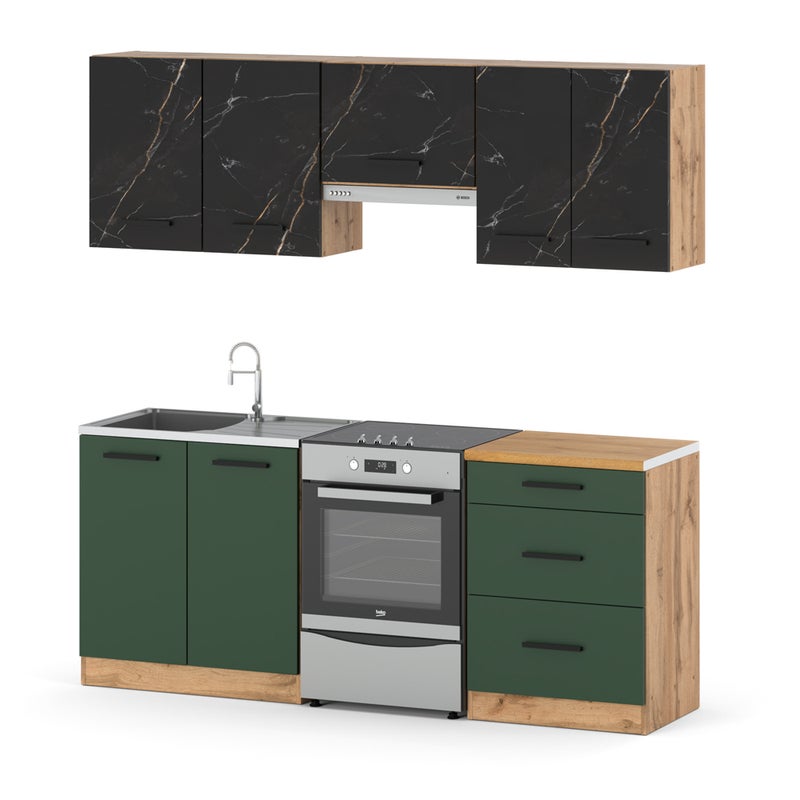 Kuchnia modułowa nowoczesna blat 2m wotan san sebastian butelkowa zieleń