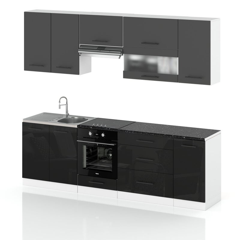 Meble kuchenne zestaw duża kuchnia marocco 2.6m szary mat czarny połysk
