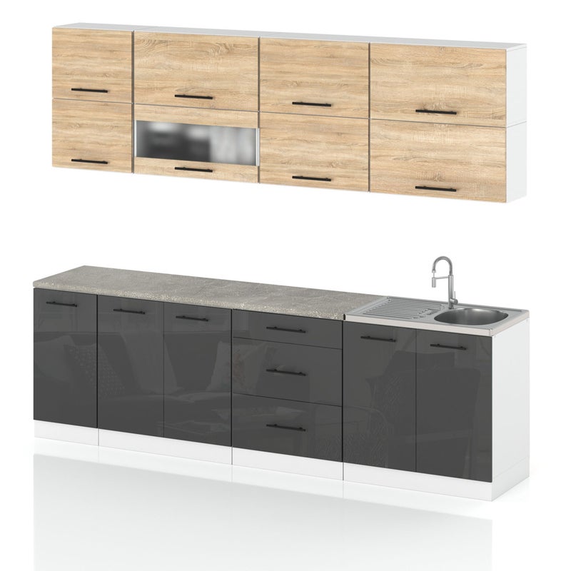 Meble kuchenne zestaw kuchnia robo lux 2.6m modułowa sonoma szary połysk