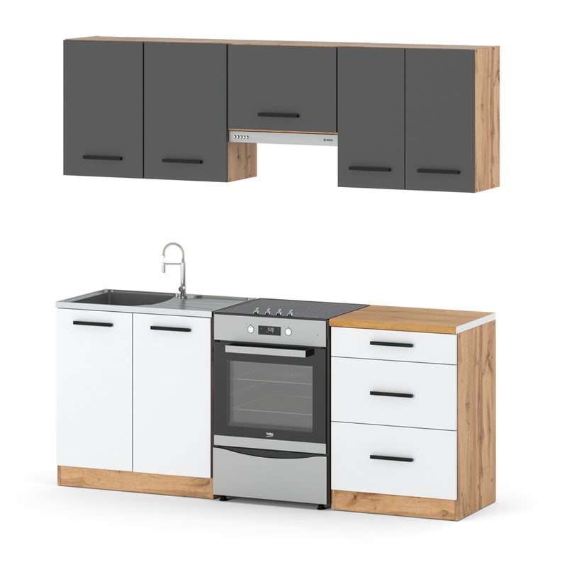 Zestaw kuchenny modułowy nowoczesny z blatem mały 2m wotan szary biały mat