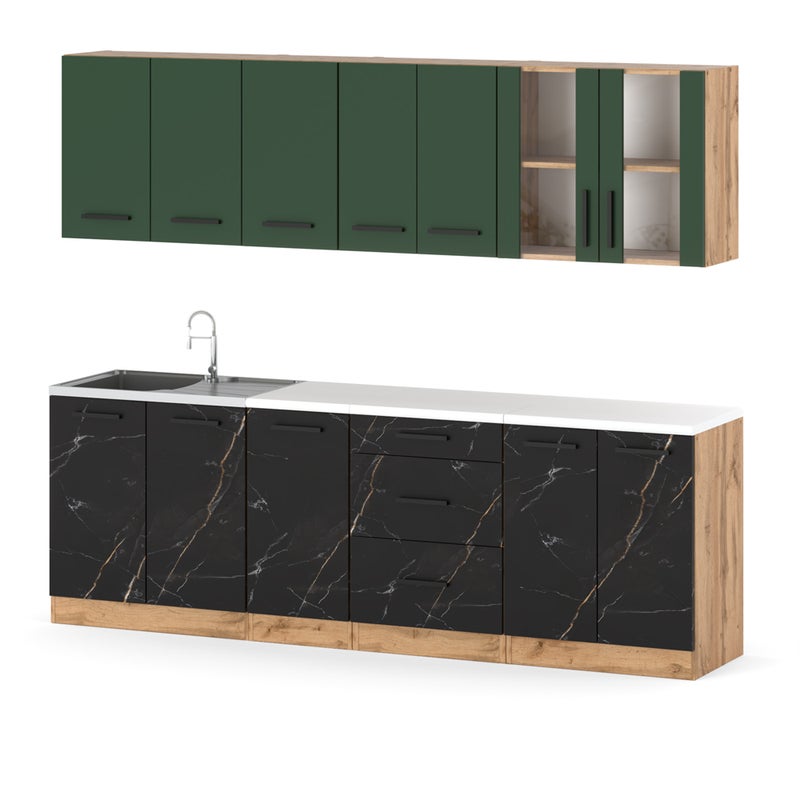 Kuchnia modułowa z blatem duża 2.6m wotan butelkowa zieleń san sebastian