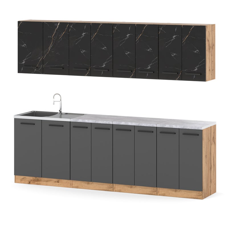Kuchnia z blatem modułowa vero 2.6m modułowa wotan san sebastian szara mat