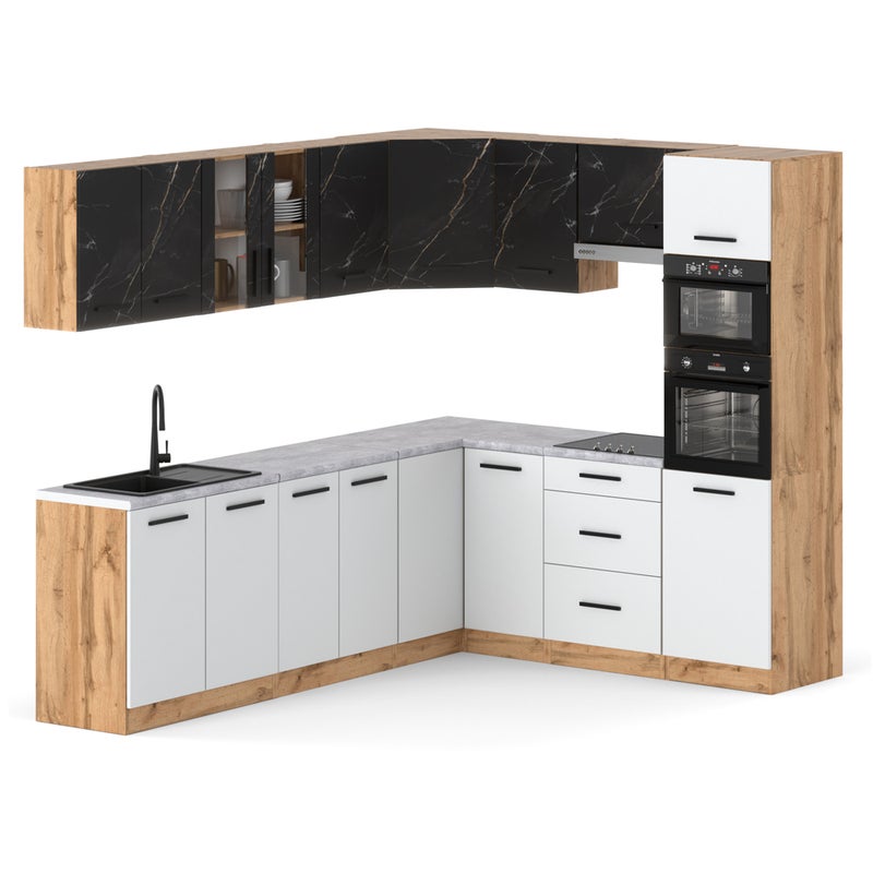 Kuchnia z blatem duża narożna marra 4.6m wotan san sebastian biała mat