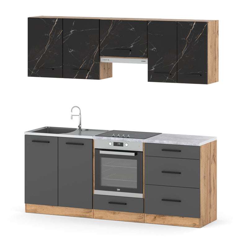 Meble kuchenne małe modułowe nowoczesne blat 2.0m wotan san sebastian szary