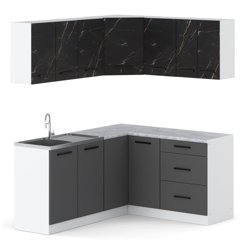 Kuchnia modułowa narożna z blatem duża 3.2m biała san sebastian szary mat