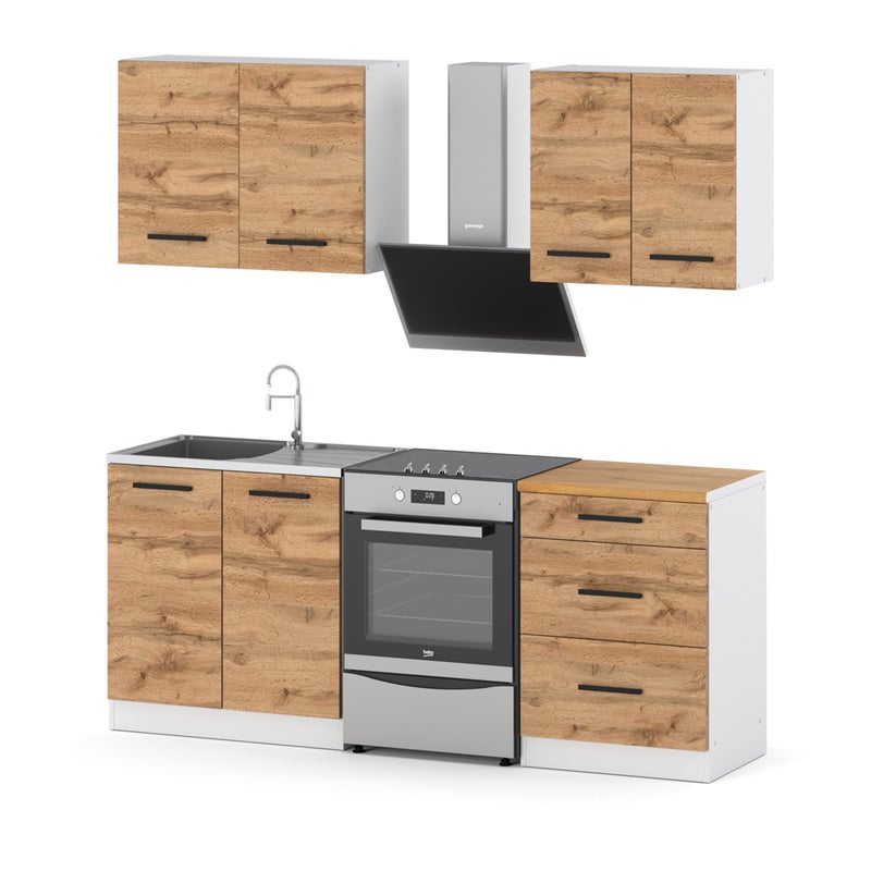 Meble kuchenne drewniane modulowe drewniane mini mokka 200cm dąb wotan