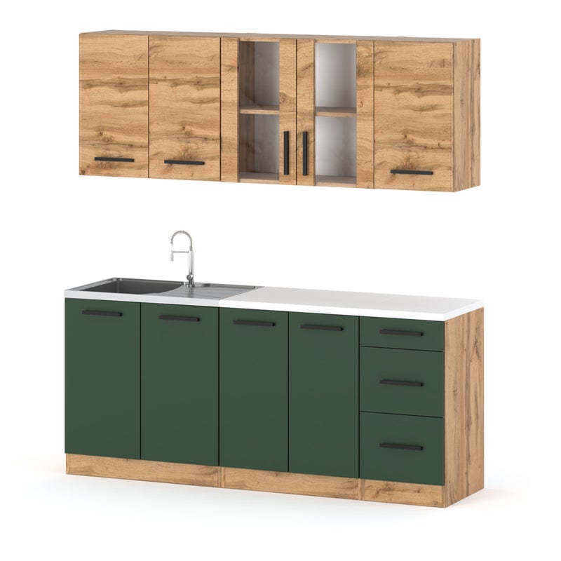 Zestaw kuchenny nowoczesny z blatem rest 2.0m wotan wotan butelkowa zieleń