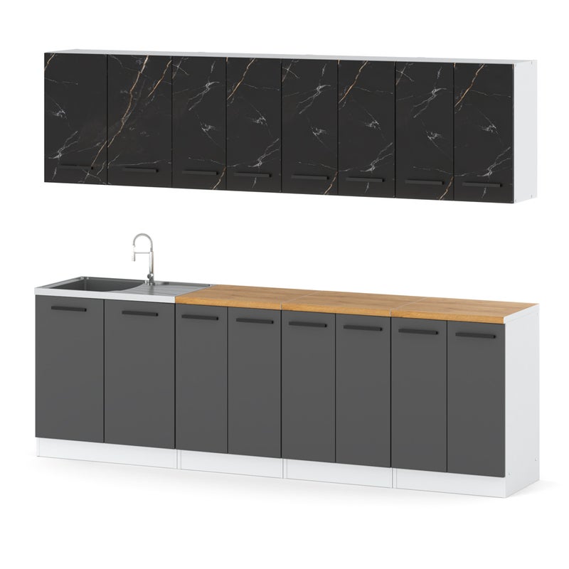 Kuchnia z blatem duża vero 2.6m nowoczesna biała san sebastian szara mat