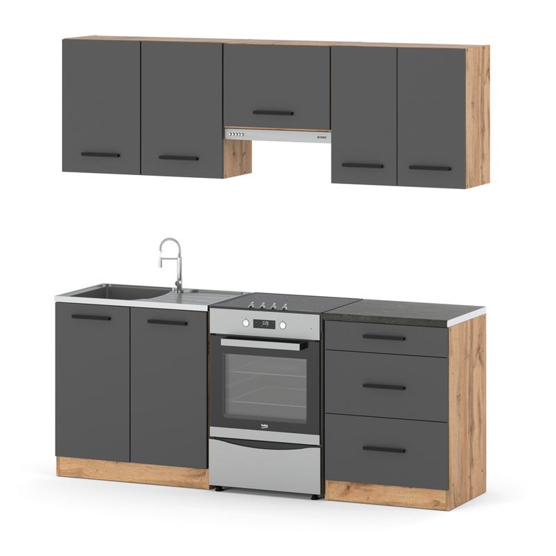 Meble kuchenne z blatem modułowe małe pojemne 2m nowoczesne wotan szary mat