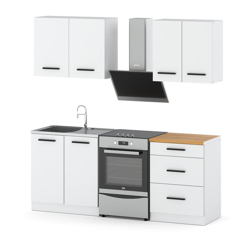 Meble kuchenne białe nowoczesne modułowe kuchnia z blatami mini mokka 2.0m