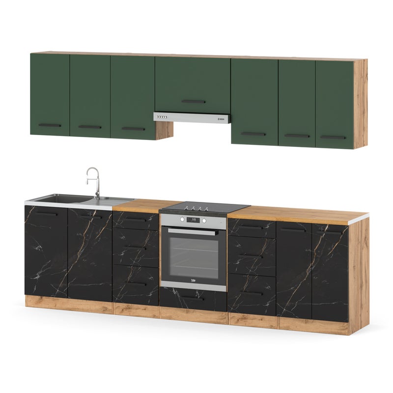 Kuchnia z blatem modułowa roma 2.8m wotan butelkowa zieleń san sebastian