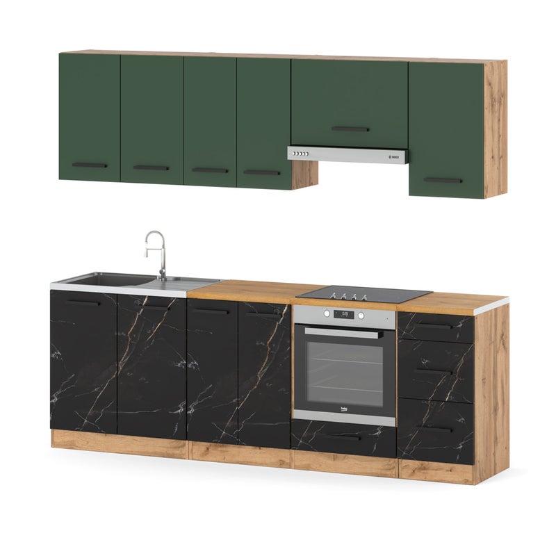 Kuchnia nowoczesna z blatem mała 2.4m wotan butelkowa zieleń san sebastian