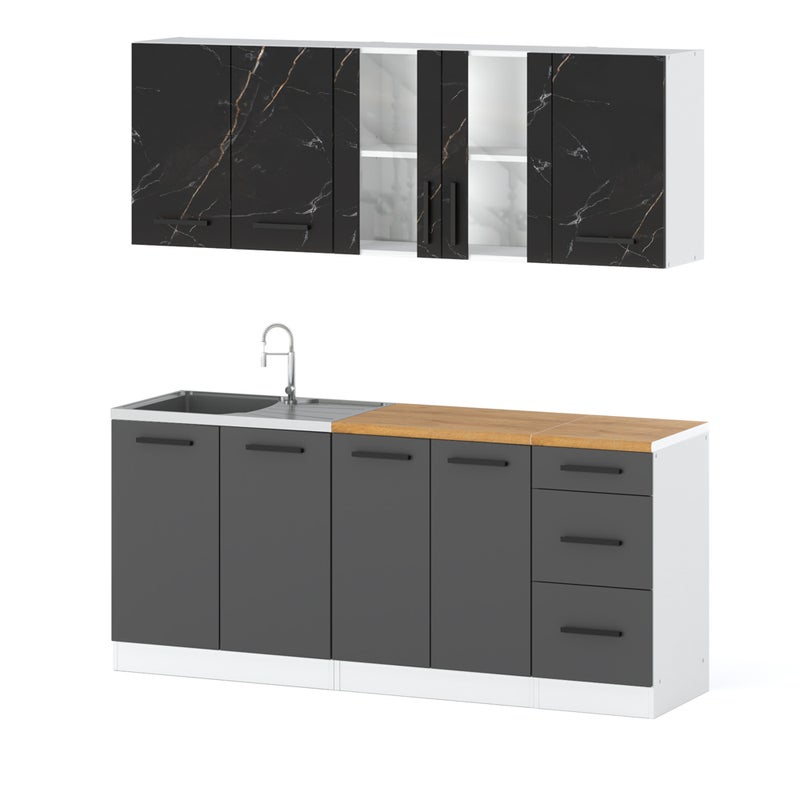 Meble kuchenne małe rest 2.0m nowoczesne pojemne biały san sebastian szary