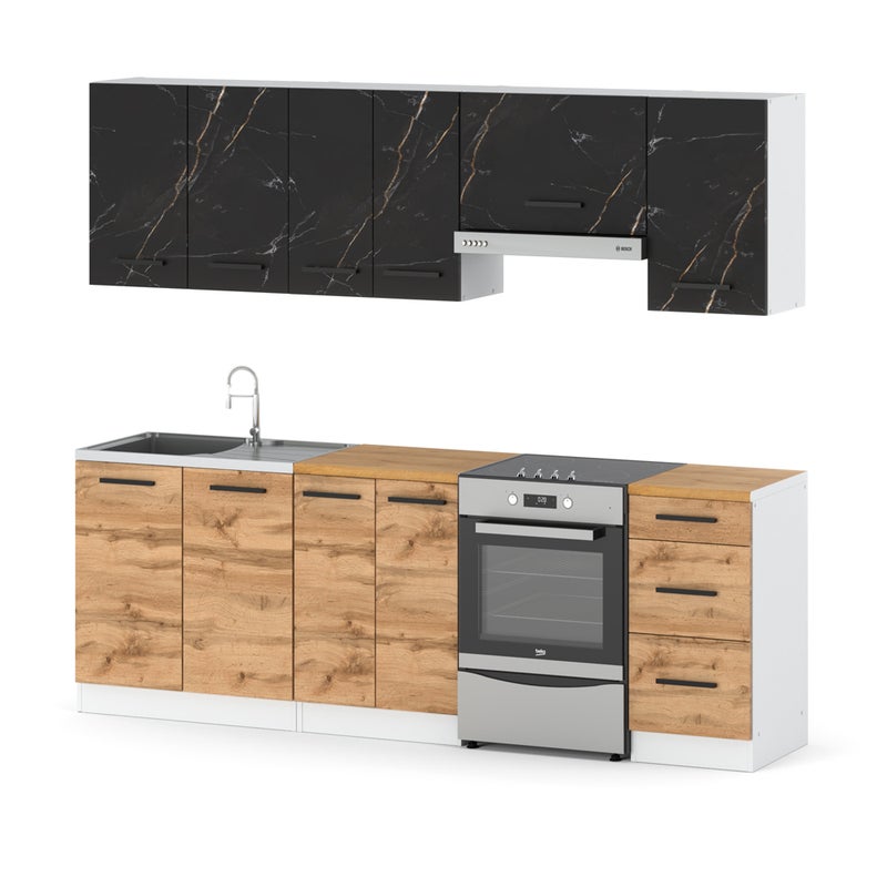 Kuchnia mokka modułowa nowoczesna z blatem 2.4m biała san sebastian wotan