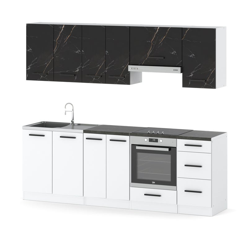 Kuchnia nowoczesna z blatem mokka plus 2.4m biała san sebastian biała mat