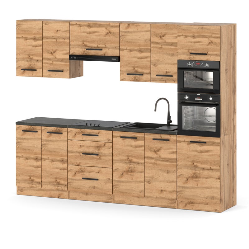 Zestaw mebli kuchennych drewniany marra 2.6m kuchnia modułowa dąb wotan