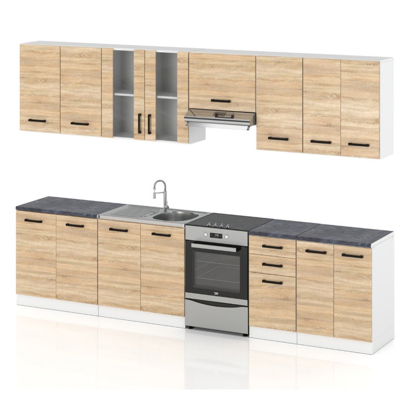 Meble kuchenne drewniane kuchnia jowita 3.2m modułowa nowoczesna sonoma