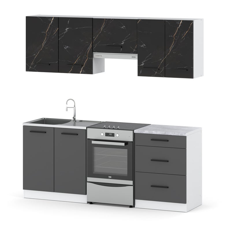 Kuchnia mała zestaw modułowy nowoczesny blat 2m biały san sebastian szary