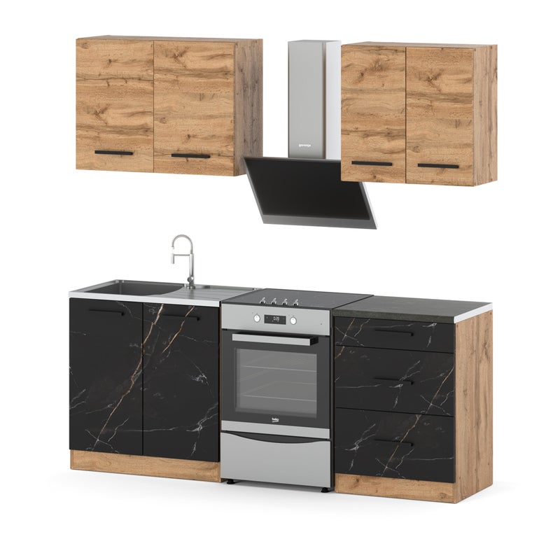 Zestaw mebli kuchennych z blatem mały 2m wotan dąb wotan san sebastian