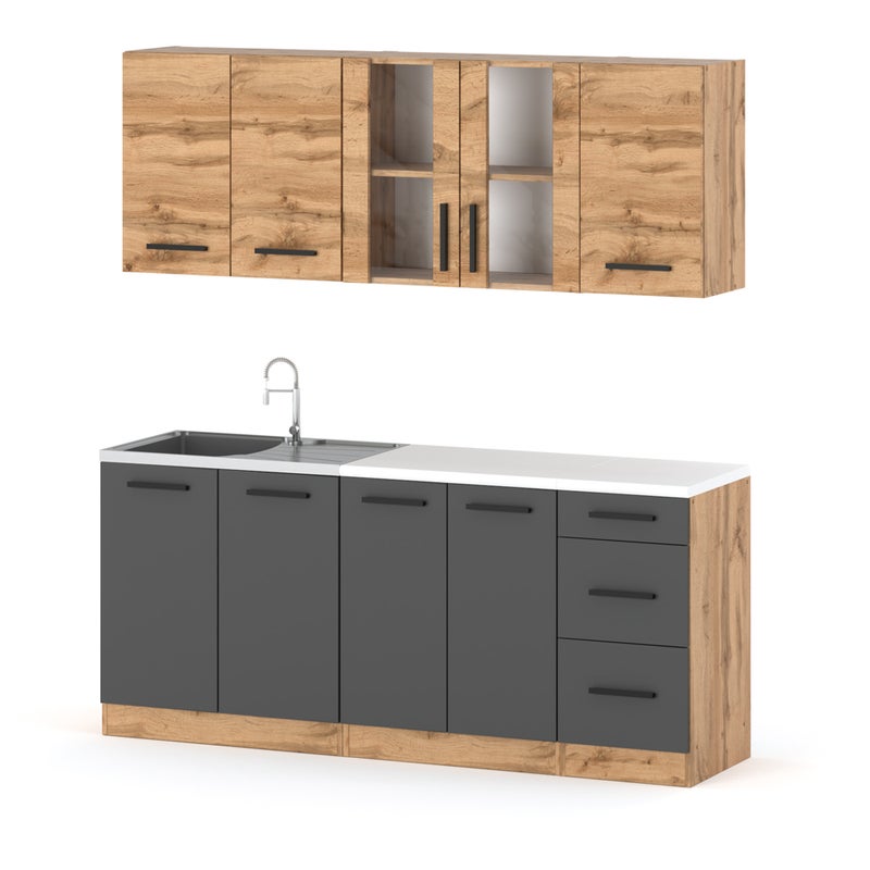 Kuchnia nowoczesna modułowa z blatem rest 2.0m pojemna wotan wotan szary