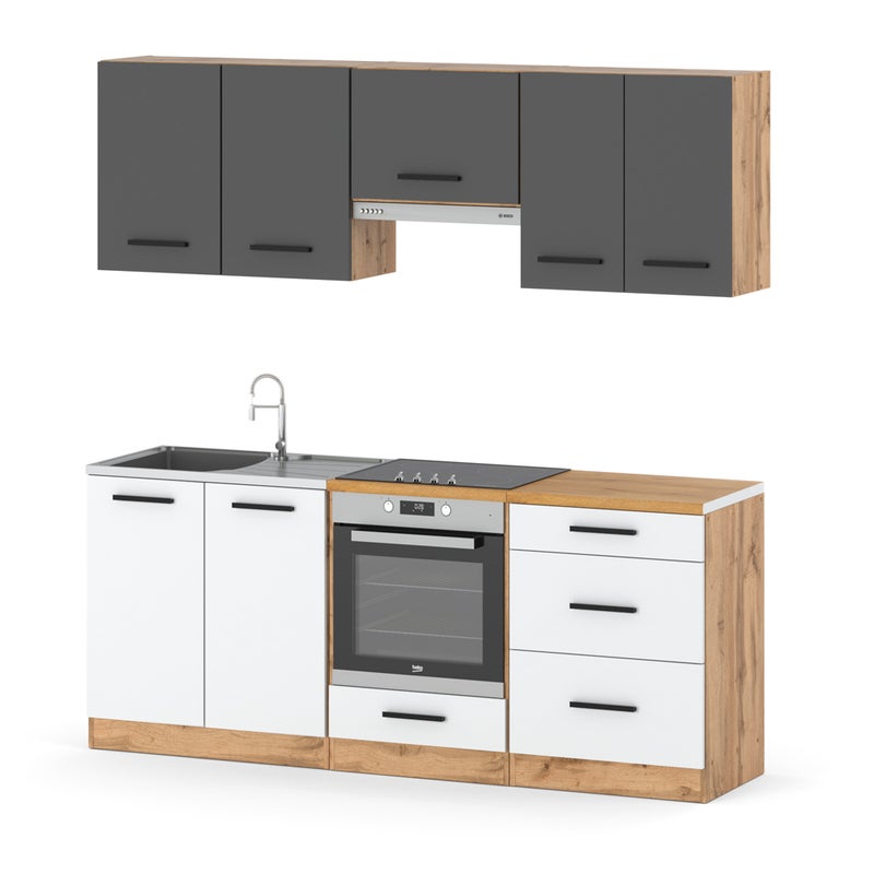 Zestaw kuchenny modułowy nowoczesny z blatem 2.0m mały wotan szary biały