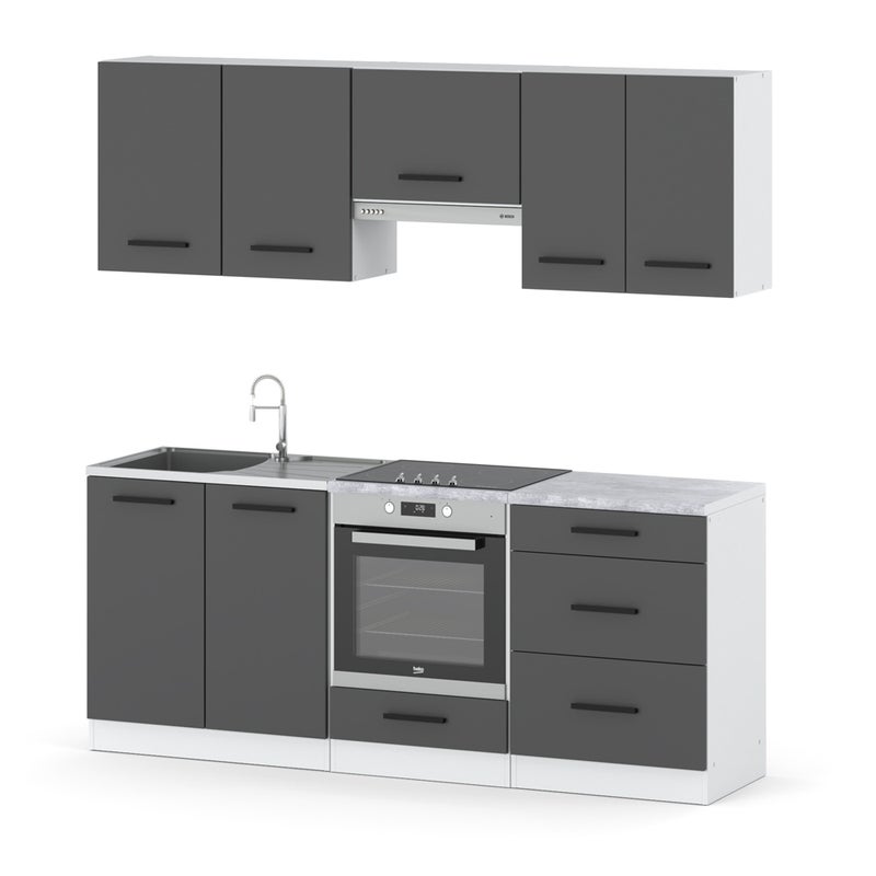 Kuchnia mała modułowa nowoczesna z blatem 2.0m pojemna biała szara mat